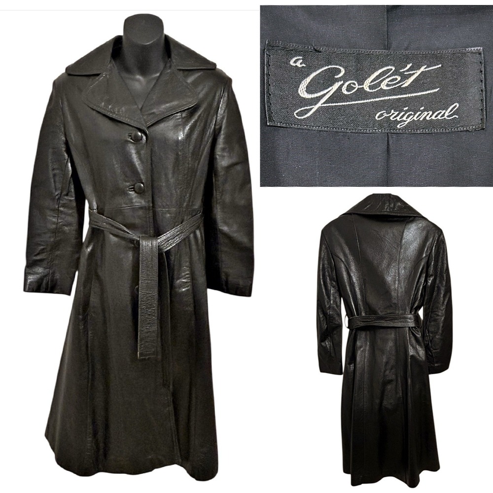 Vintage Golet Leather Coat Womens 6‎ Brown Black Mid Century 50s 60s Gole't